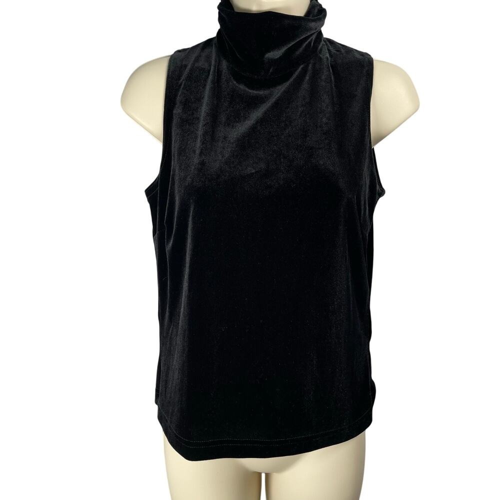 MSK Blouse Small Black Velour Mock Neck Sleeveless Top Vtg Y2K Goth Whimsigoth